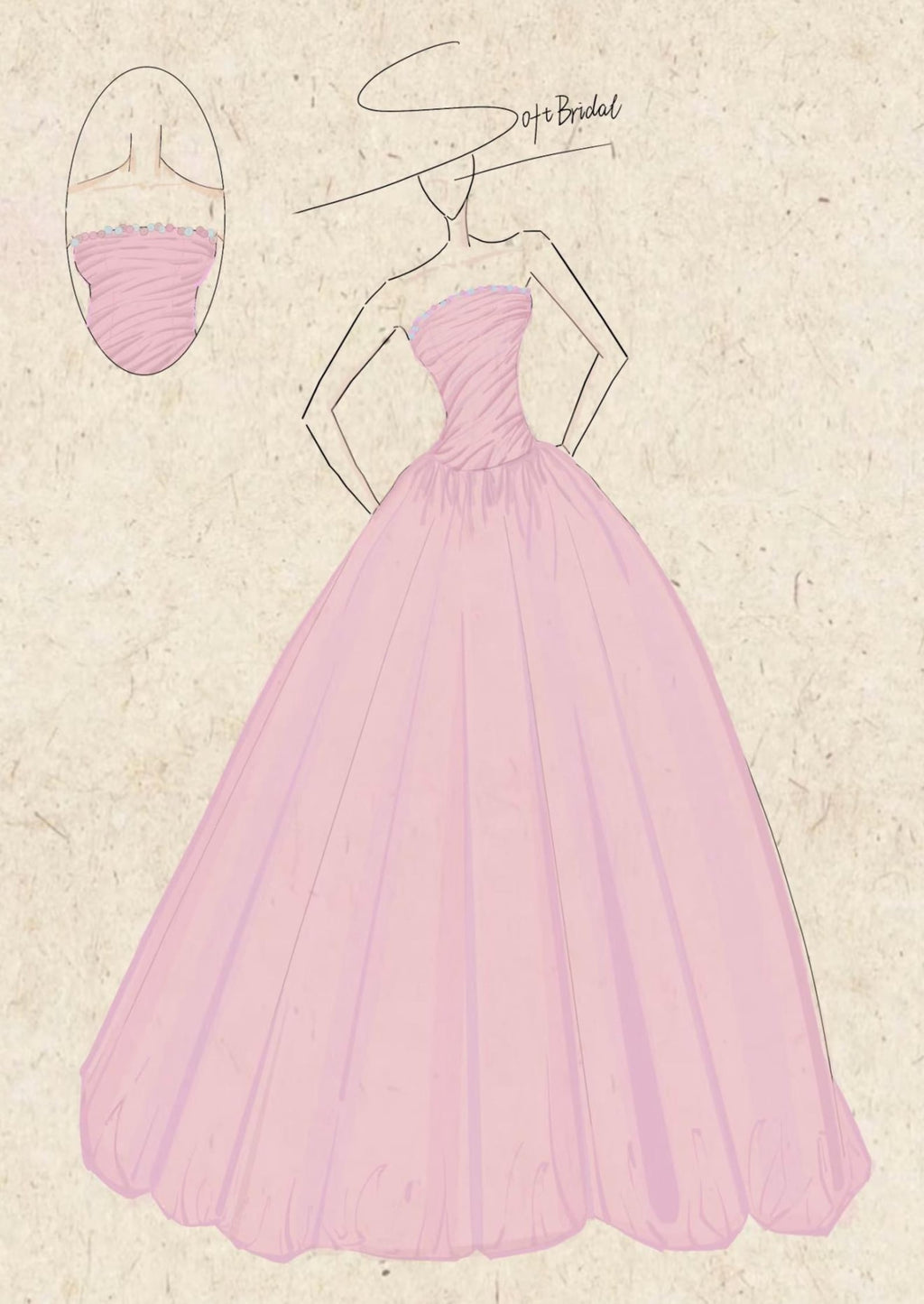Strapless Dusty Pink Evening Gown, Ruched Bodice Voluminous Ballgown Formal Dress