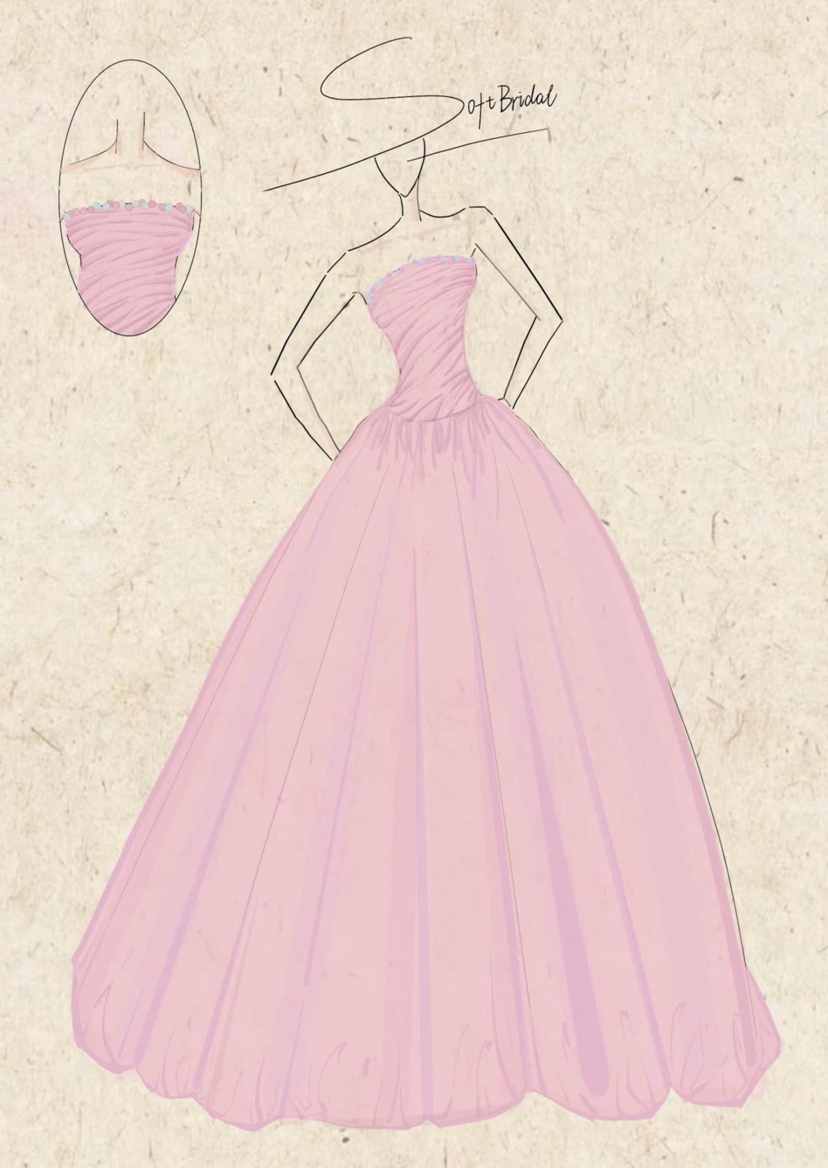 Strapless Dusty Pink Evening Gown, Ruched Bodice Voluminous Ballgown Formal Dress