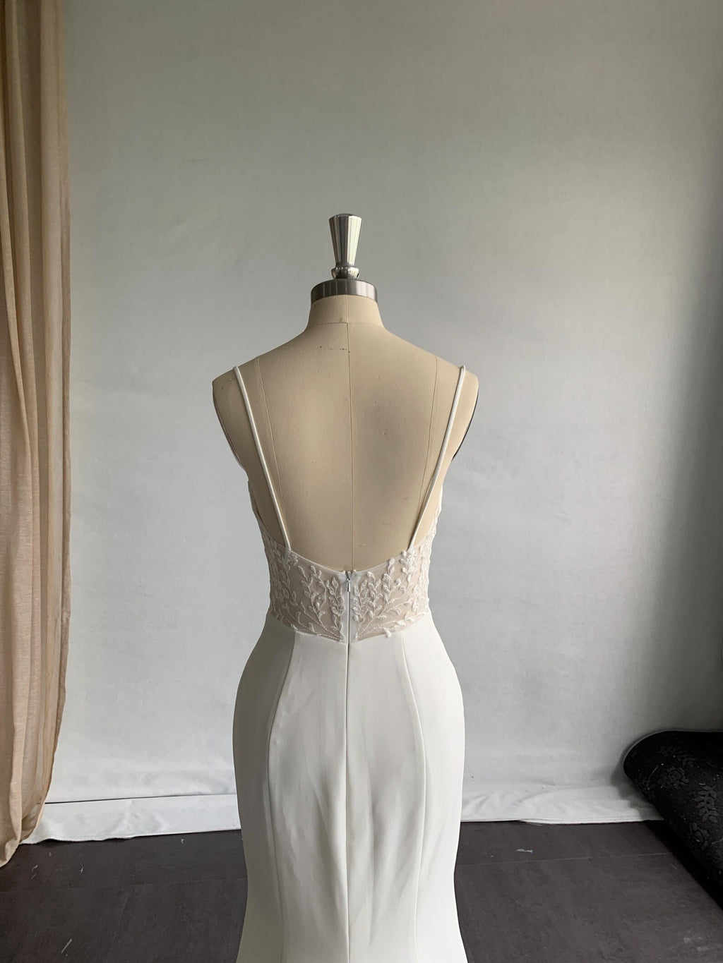 Spaghetti Strap Mermaid Wedding Dress, Slit Ruched Bridal Gown