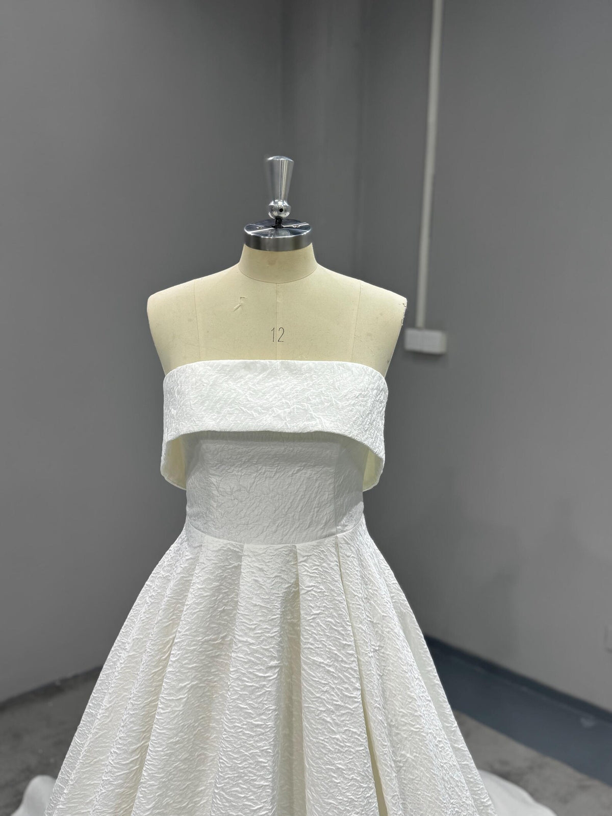 Strapless Textured Satin Ball Gown Wedding Dress, Fold Over Neckline Bridal Gown, Minimalist Wedding Gown with Train