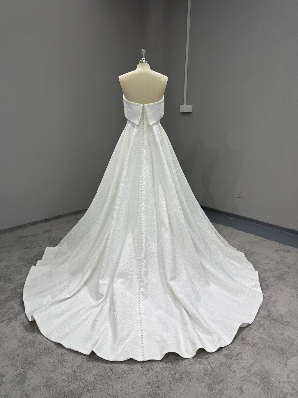 Strapless Textured Satin Ball Gown Wedding Dress, Fold Over Neckline Bridal Gown, Minimalist Wedding Gown with Train