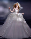 Strapless Voluminous Tulle Ballgown Wedding Dress, 3D Ruffle Lace Applique Bridal Gown With Train