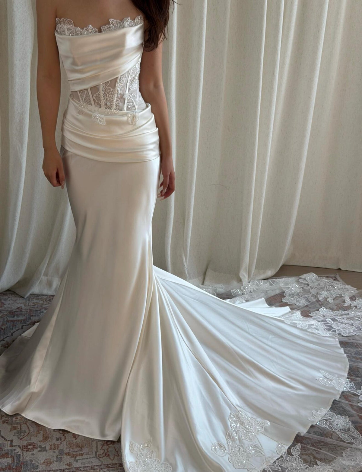 Sweetheart Satin Ballgown Wedding Gown, Crystal Embellished Bridal Dress, Boned Corset Wedding Dress, Custom Luxury Bridal Gown