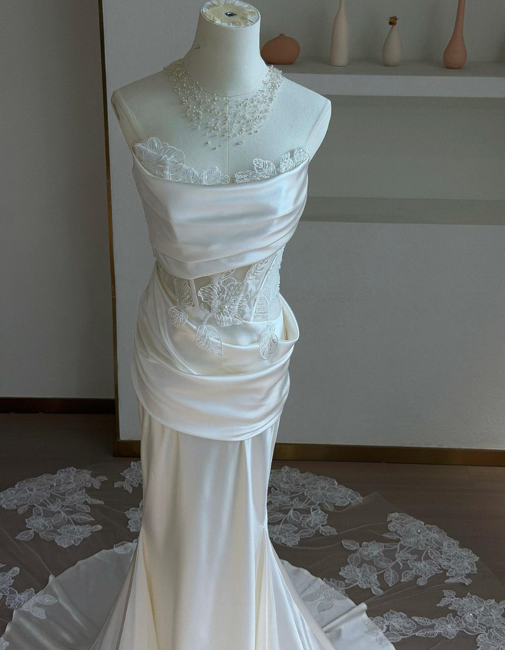 Sweetheart Satin Ballgown Wedding Gown, Crystal Embellished Bridal Dress, Boned Corset Wedding Dress, Custom Luxury Bridal Gown