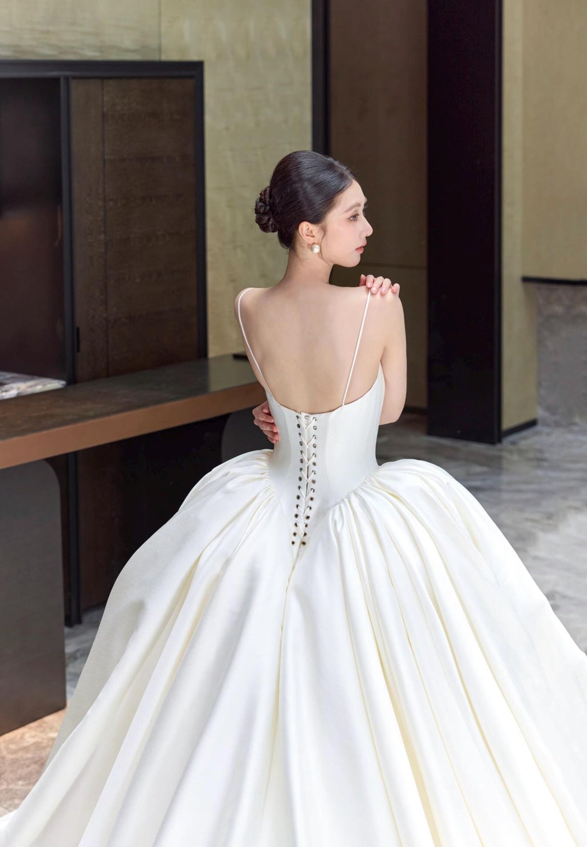 3D Floral Satin Wedding Gown, Spaghetti Strap Bridal Dress, Rose Flower A Line Wedding Dress, Custom Romantic Wedding Gown With Train