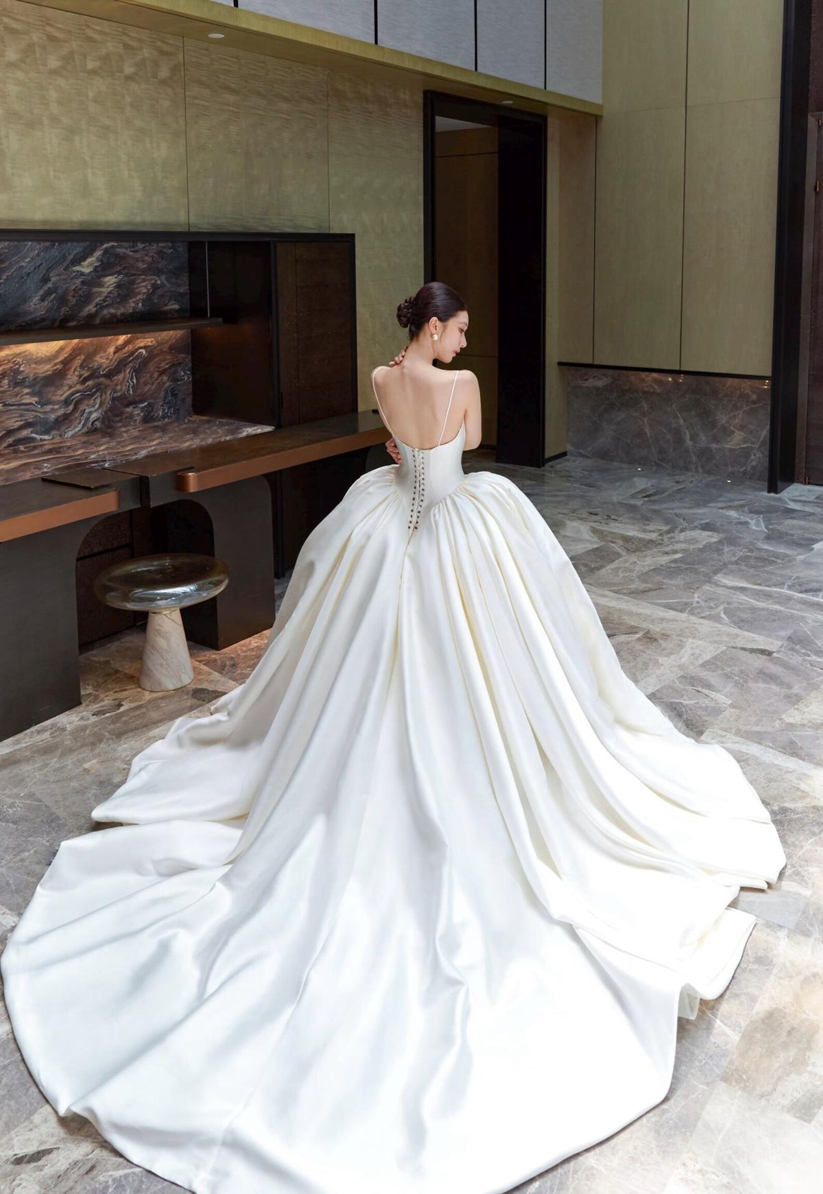 3D Floral Satin Wedding Gown, Spaghetti Strap Bridal Dress, Rose Flower A Line Wedding Dress, Custom Romantic Wedding Gown With Train
