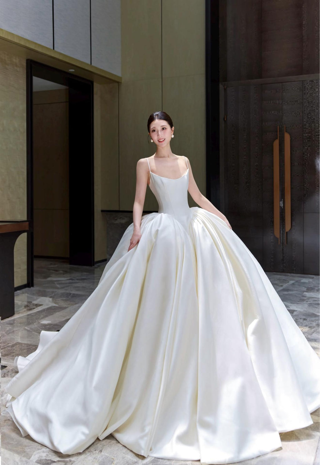 3D Floral Satin Wedding Gown, Spaghetti Strap Bridal Dress, Rose Flower A Line Wedding Dress, Custom Romantic Wedding Gown With Train