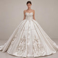 Sweetheart Satin Ballgown Wedding Dress, Lace & Bow Bridal Gown, Luxury Cathedral Train Wedding Gown