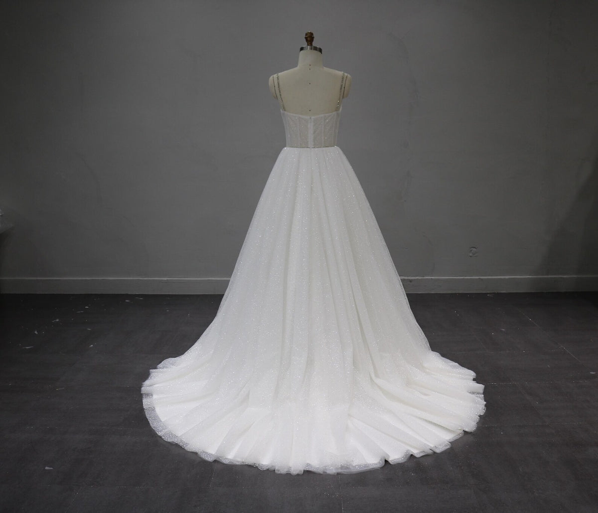 Sparkle Tulle Ballgown Wedding Dress, Sweetheart Corset Bridal Gown, Rhinestone Thin Straps Custom Wedding Gown