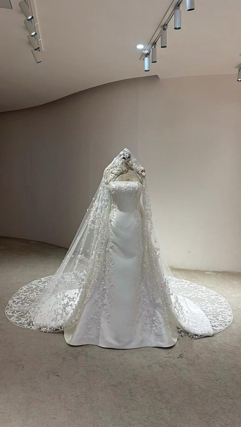 Cathedral Lace Wedding Veil, 3D Floral Appliqué Bridal Veil, Long Lace Edge Chapel Veil With Train