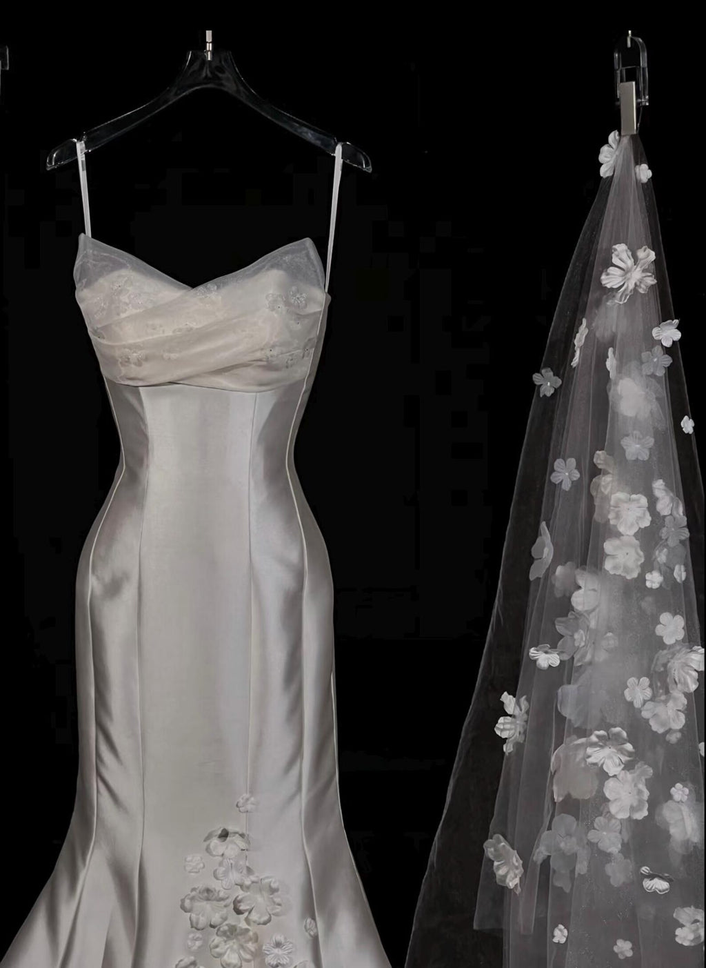 Spaghetti Strap 3D Floral Mermaid Wedding Gown