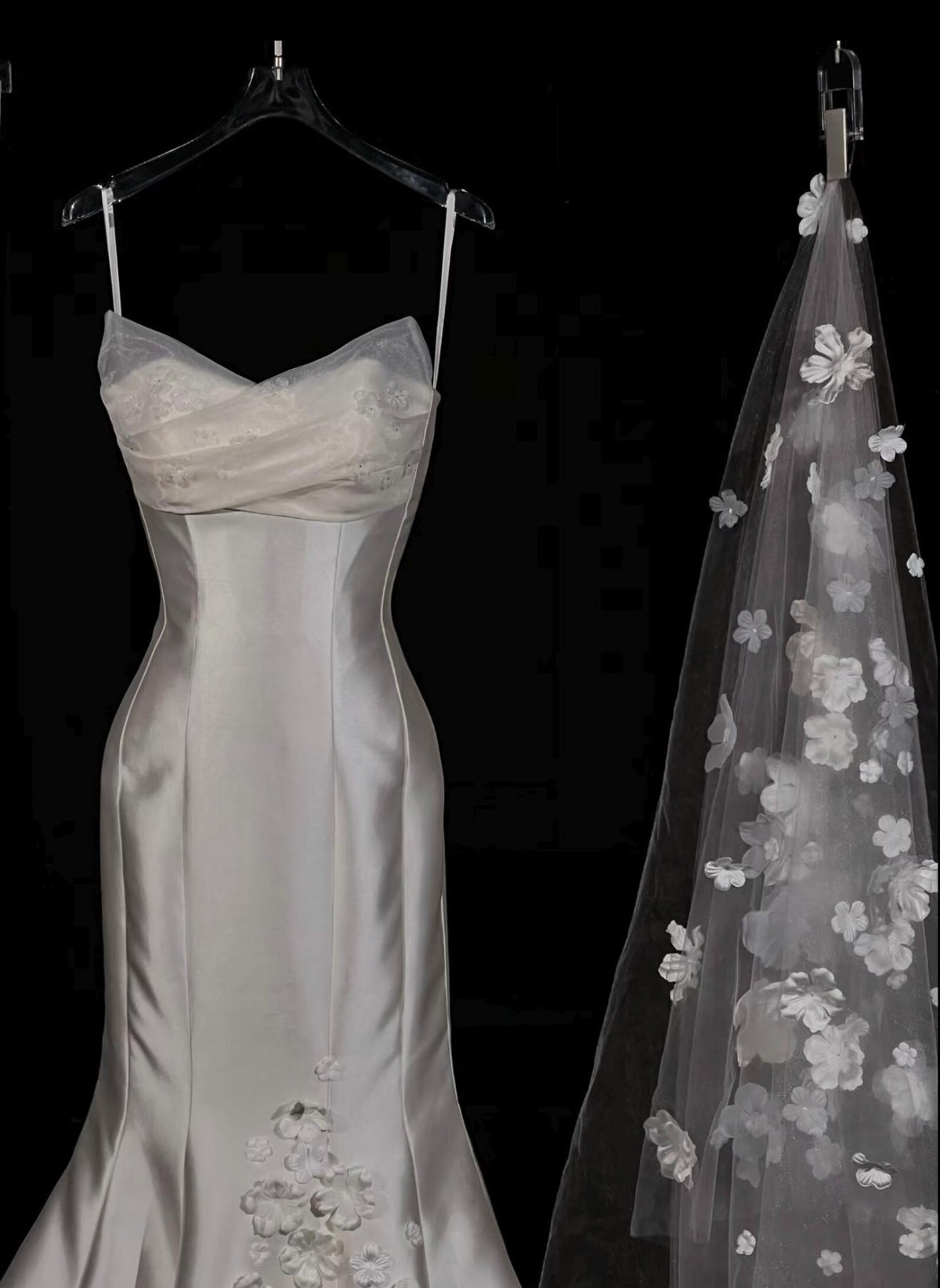 Spaghetti Strap 3D Floral Mermaid Wedding Gown