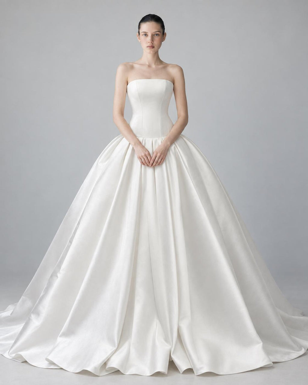 Minimalist Wedding Dress, Strapless Satin Ball Gown, Modern Simple Bridal Gown, Clean Elegant Wedding Dress, Fitted Bodice, Custom Made