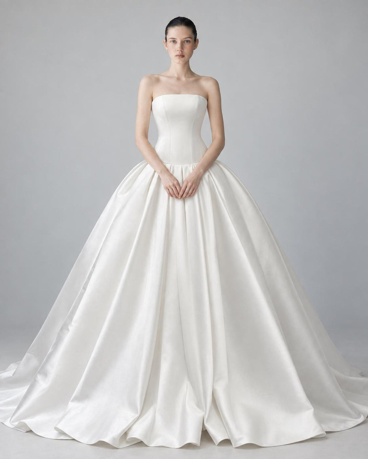 Minimalist Wedding Dress, Strapless Satin Ball Gown, Modern Simple Bridal Gown, Clean Elegant Wedding Dress, Fitted Bodice, Custom Made
