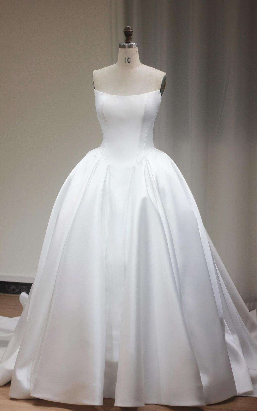 Strapless Mikado Satin Ball Gown Wedding Dress, Minimalist Plain Bridal Gown with Train, Custom Simple Wedding Gown