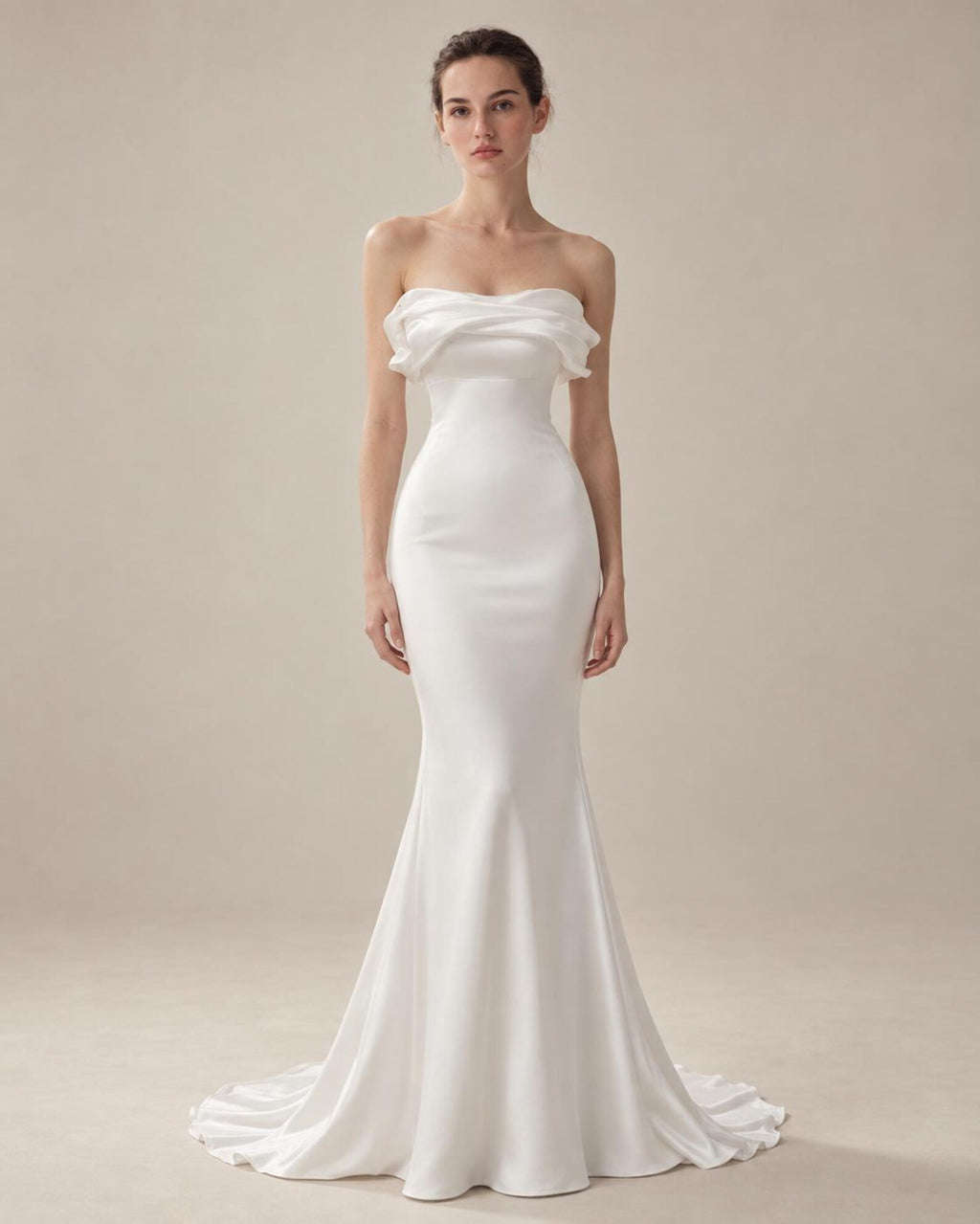 Draped Off Shoulder Mermaid Wedding Dress, Soft Satin Bridal Gown With Lace Beaded Veil