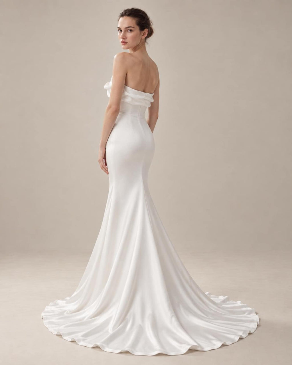 Draped Off Shoulder Mermaid Wedding Dress, Soft Satin Bridal Gown With Lace Beaded Veil