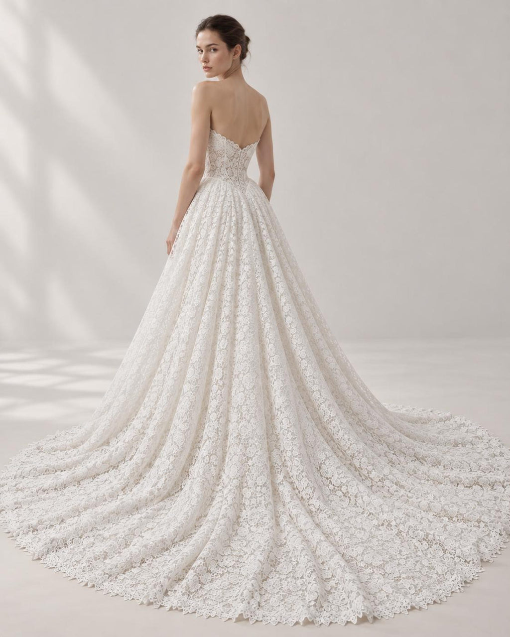 Sweetheart Strapless All Lace A-Line Wedding Dress, Full Lace Bridal Gown With Chapel Train