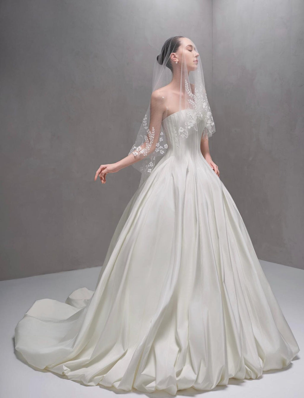 Minimalist Strapless Satin Ballgown Wedding Dress, Architectural Bandeau Corset Bridal Gown, Clean Modern Mikado Wedding Gown