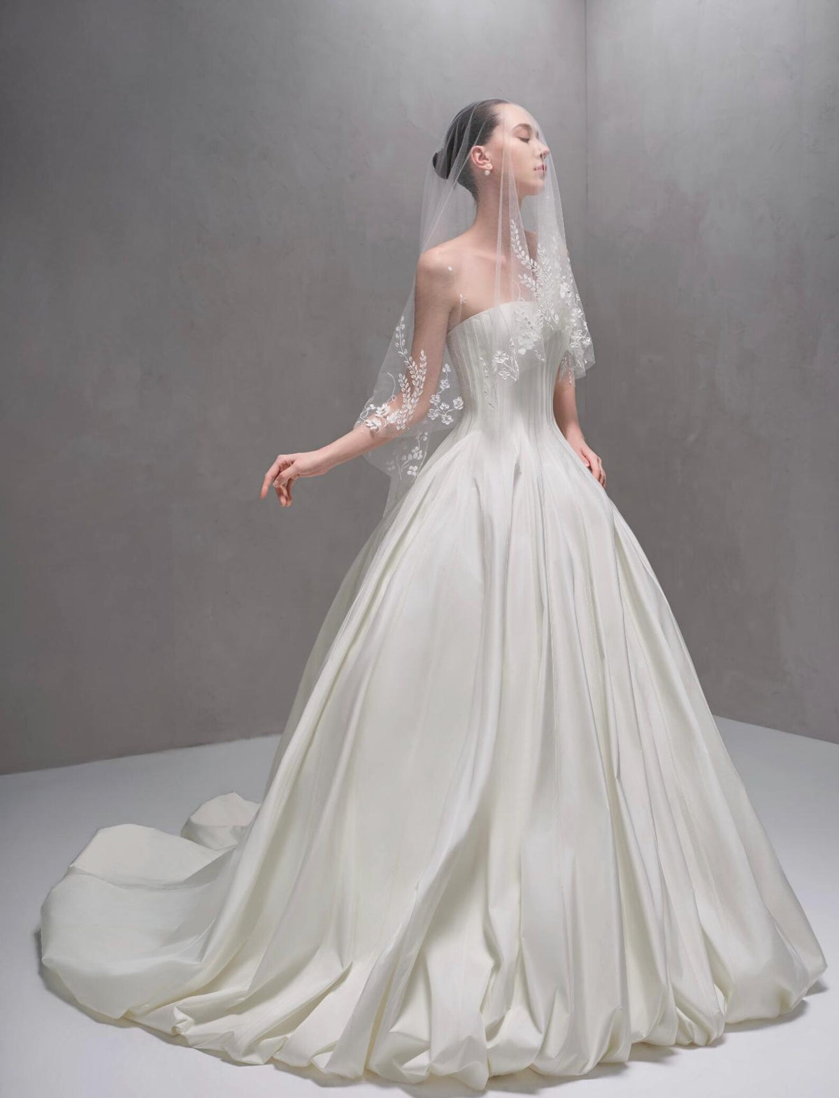 Minimalist Strapless Satin Ballgown Wedding Dress, Architectural Bandeau Corset Bridal Gown, Clean Modern Mikado Wedding Gown