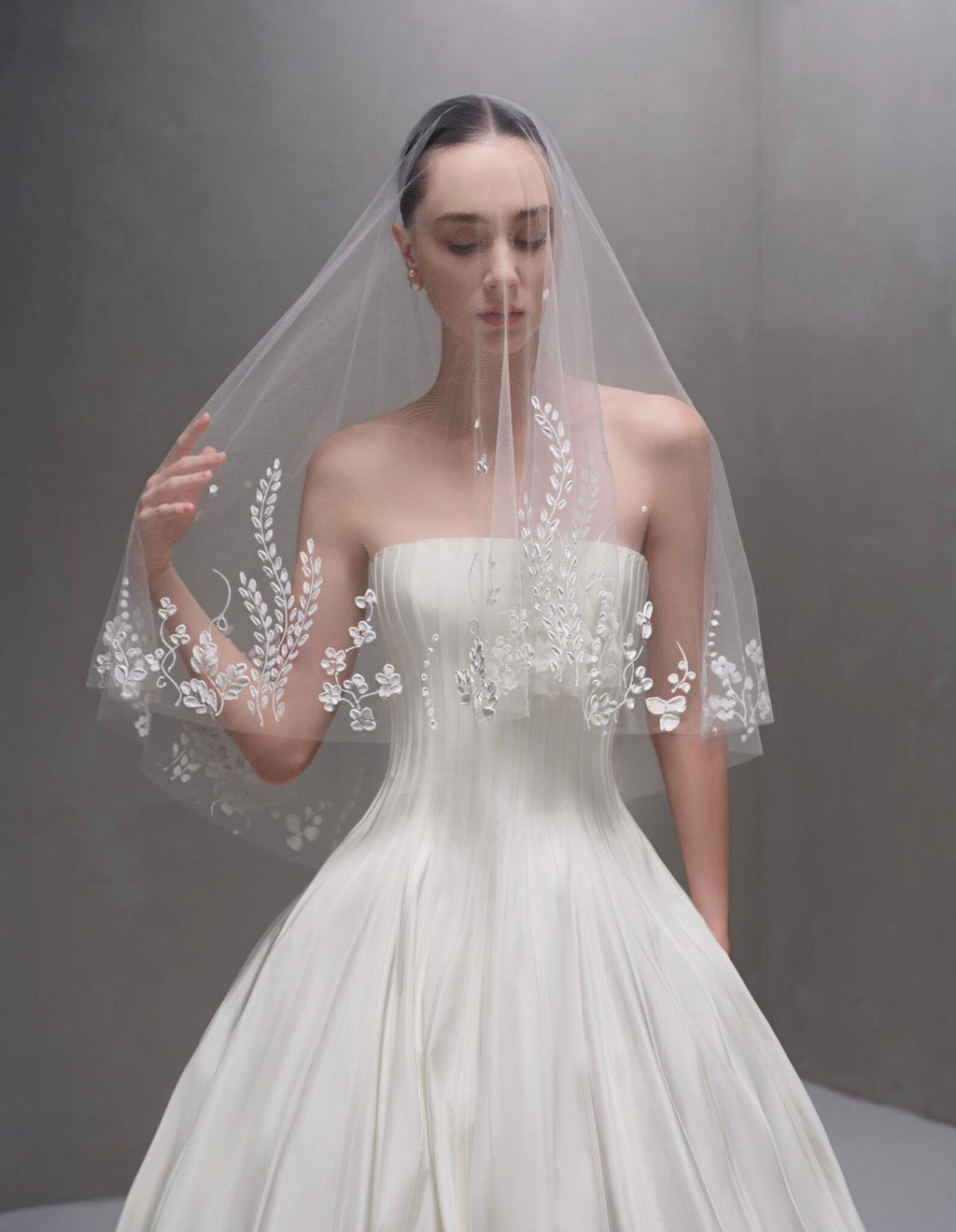 Minimalist Strapless Satin Ballgown Wedding Dress, Architectural Bandeau Corset Bridal Gown, Clean Modern Mikado Wedding Gown