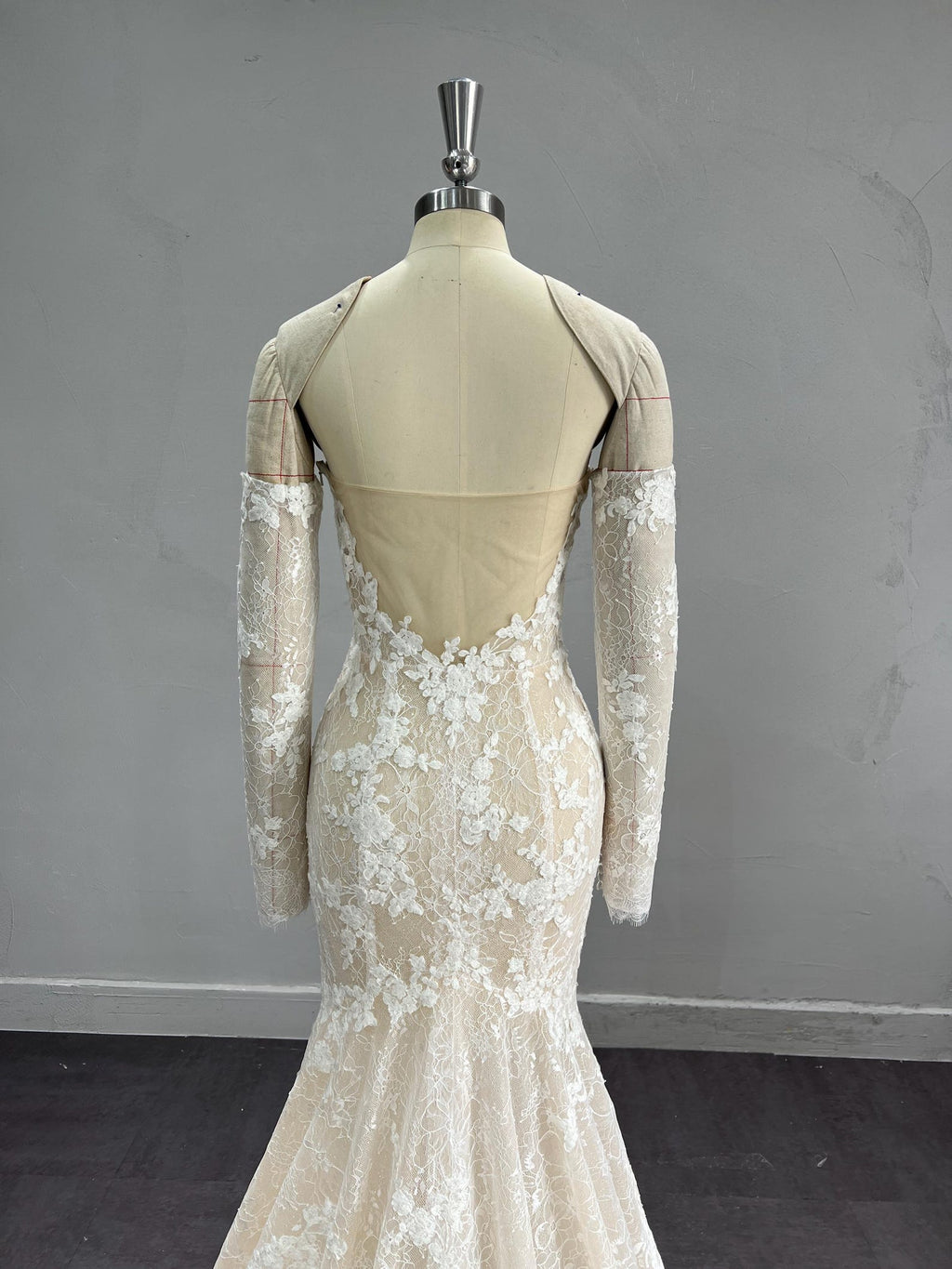 Mermaid Wedding Dress, Detachable Long Lace Sleeves, 3D Floral Lace Corset Bridal Gown