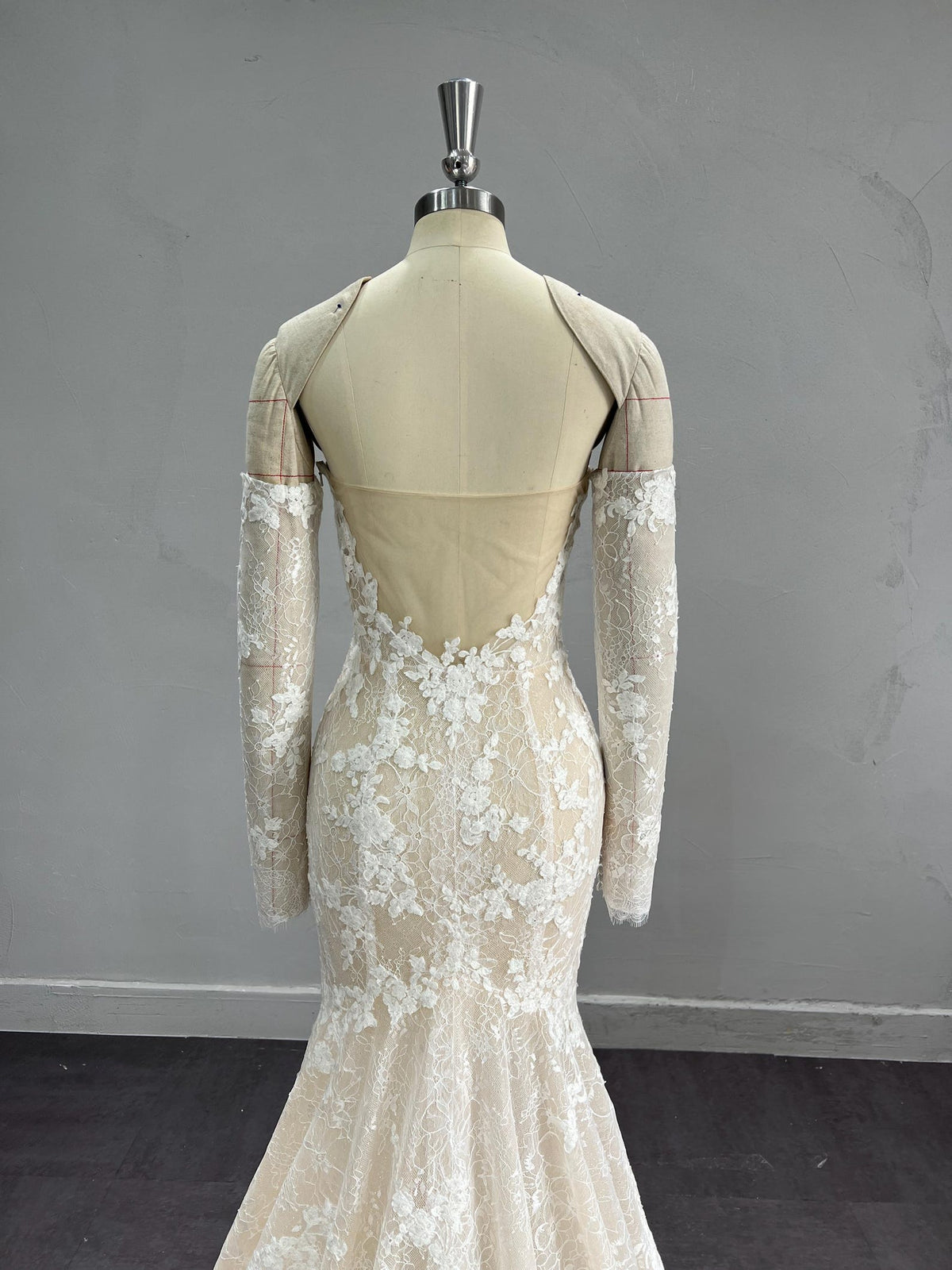 Mermaid Wedding Dress, Detachable Long Lace Sleeves, 3D Floral Lace Corset Bridal Gown