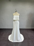 Two Piece Satin Mermaid Wedding Dress, Strapless Tube Top Minimalist Bridal Gown