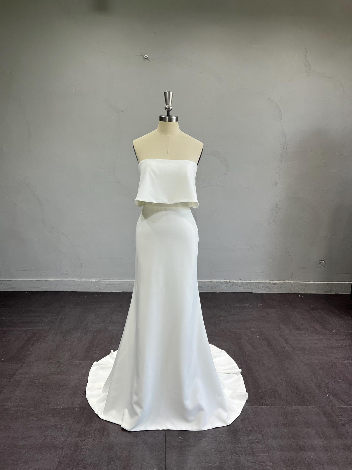 Two Piece Satin Mermaid Wedding Dress, Strapless Tube Top Minimalist Bridal Gown