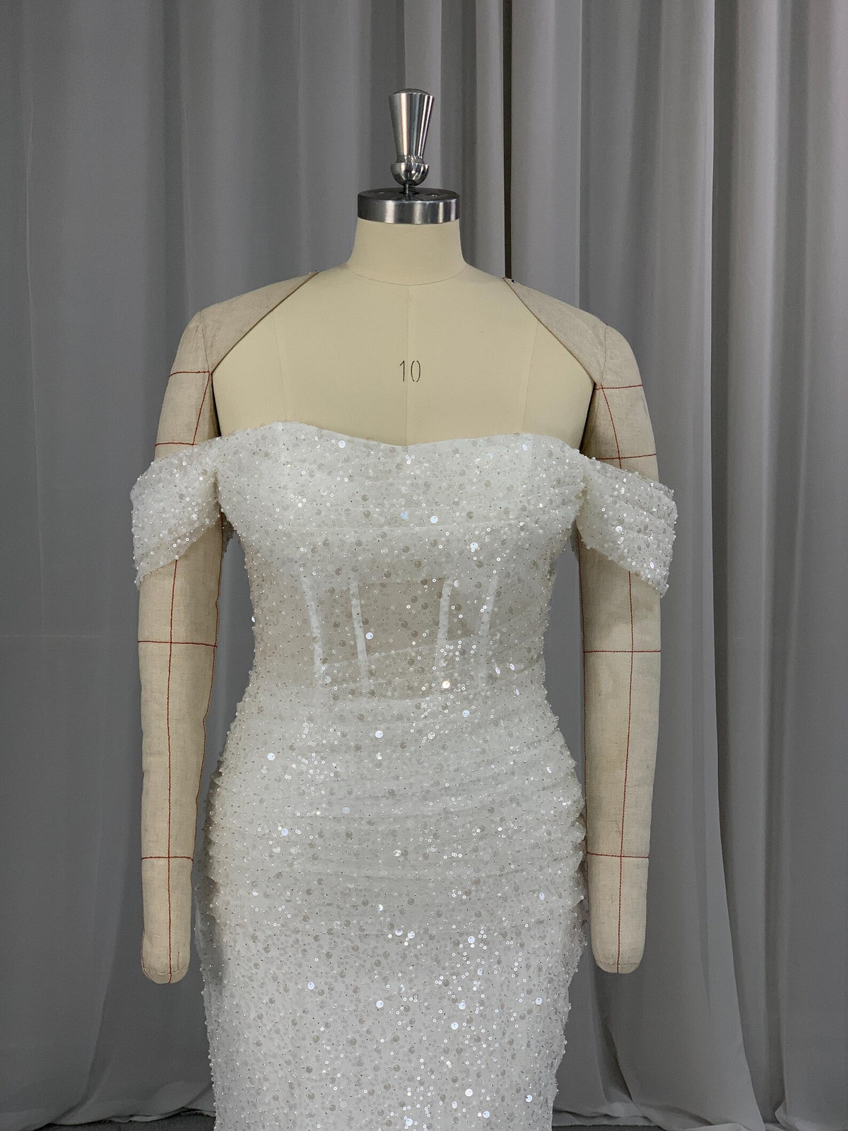 Off Shoulder Sparkly Mermaid Wedding Dress, Sequin Corset Bridal Gown