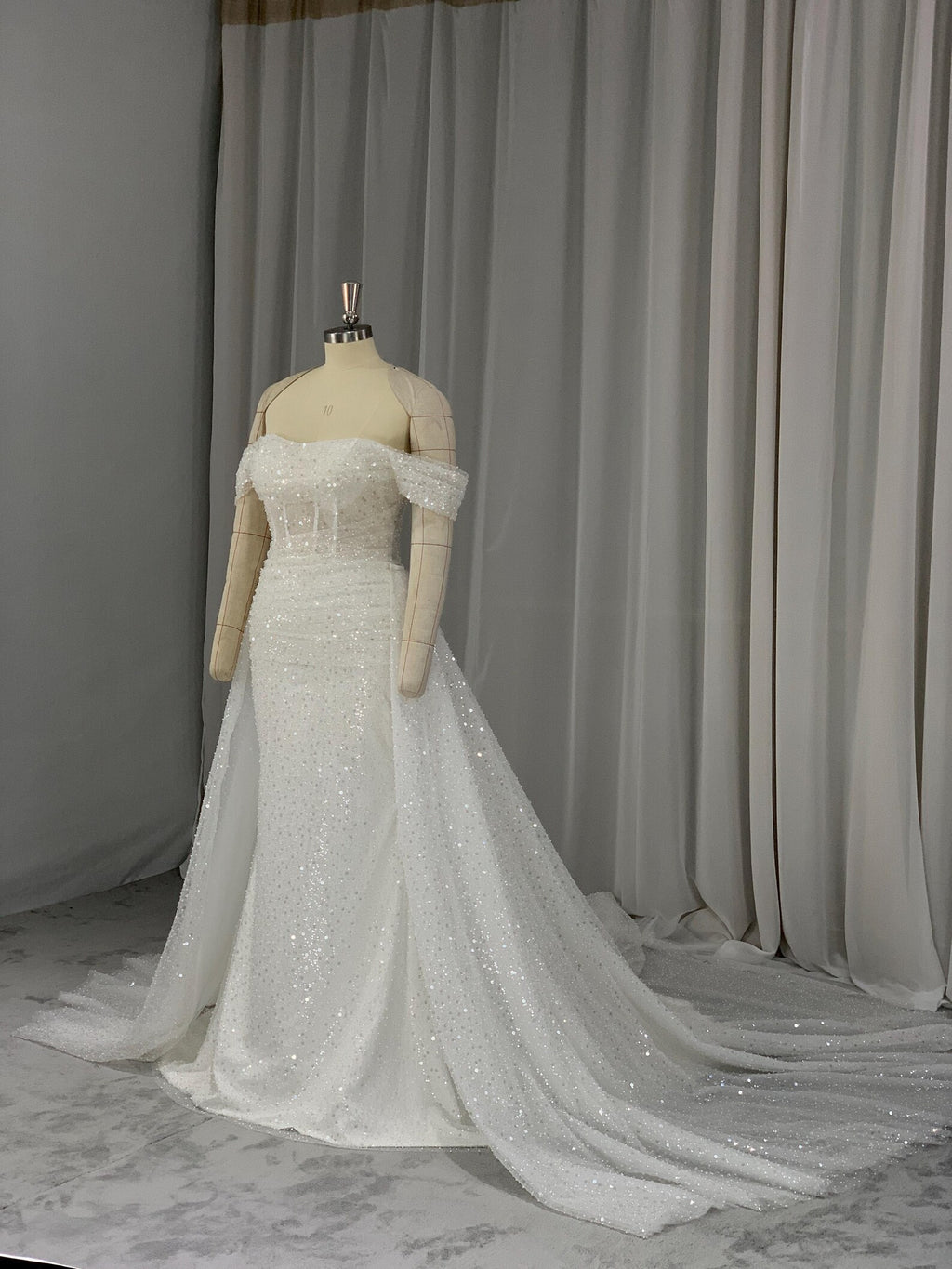 Off Shoulder Sparkly Mermaid Wedding Dress, Sequin Corset Bridal Gown