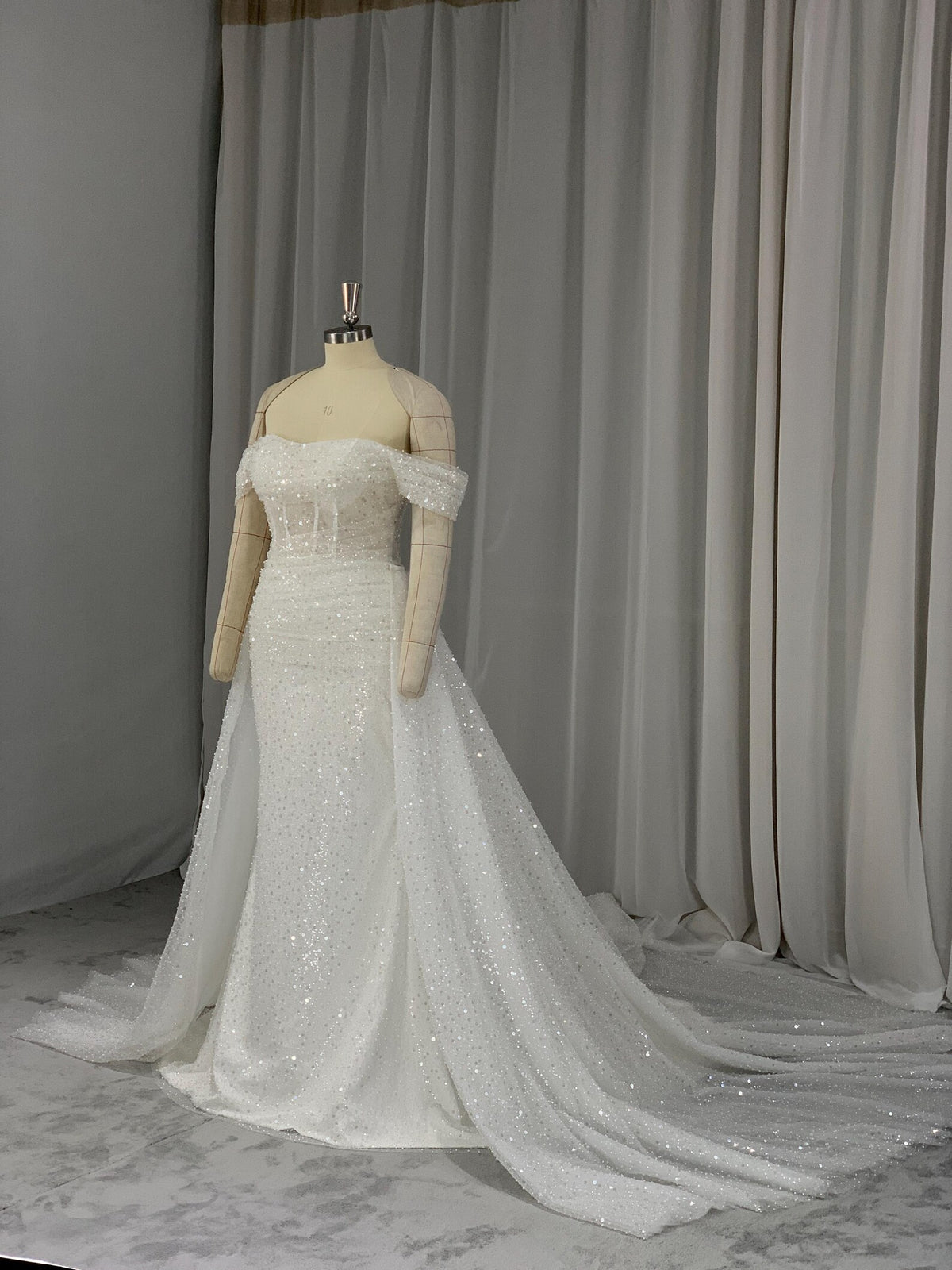 Off Shoulder Sparkly Mermaid Wedding Dress, Sequin Corset Bridal Gown