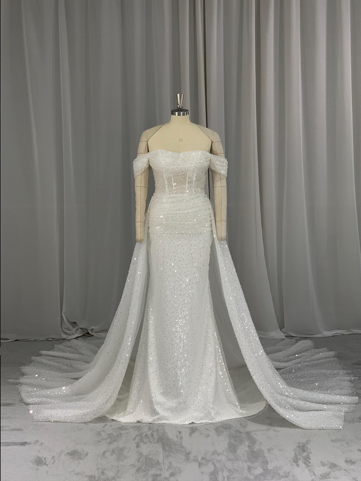 Off Shoulder Sparkly Mermaid Wedding Dress, Sequin Corset Bridal Gown