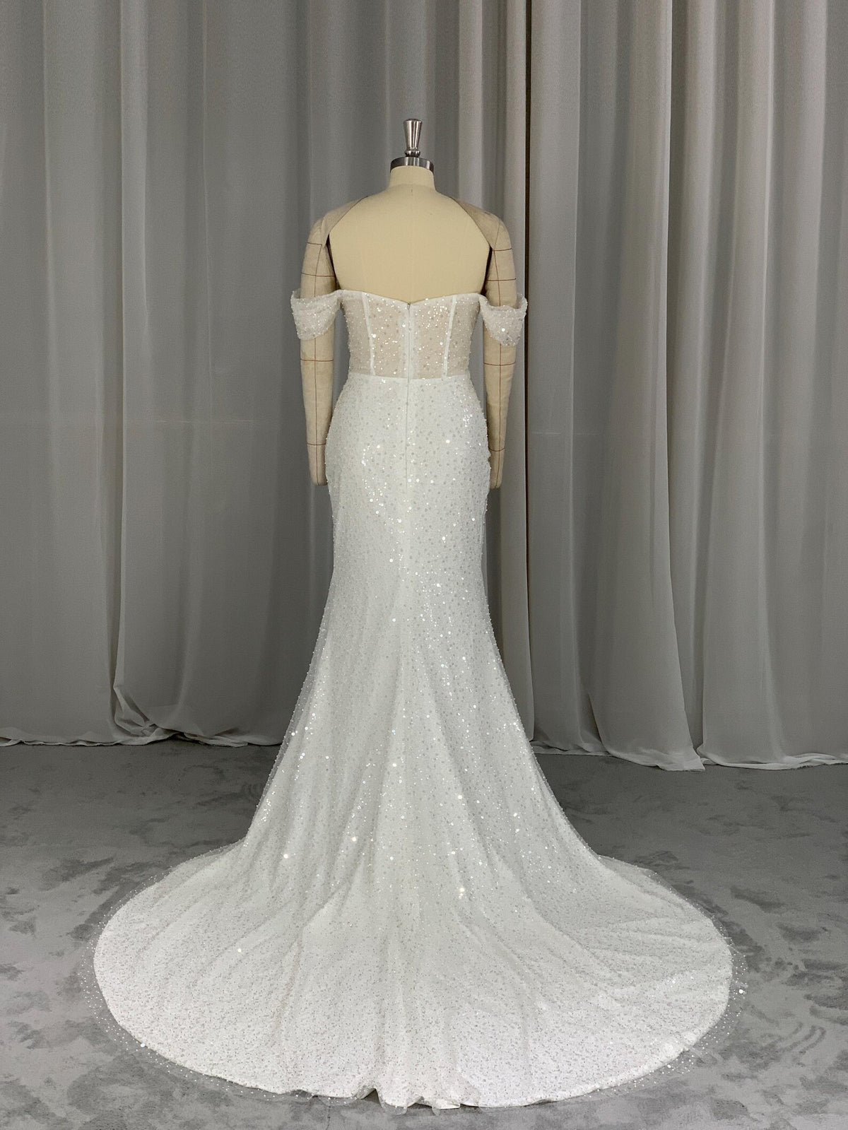 Off Shoulder Sparkly Mermaid Wedding Dress, Sequin Corset Bridal Gown