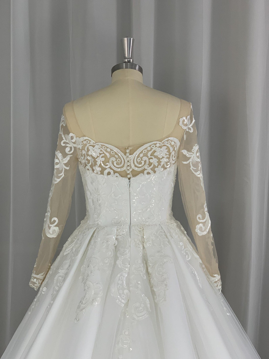 Off Shoulder Lace A Line Wedding Dress, Long Sheer Sleeve Ballgown Bridal Gown
