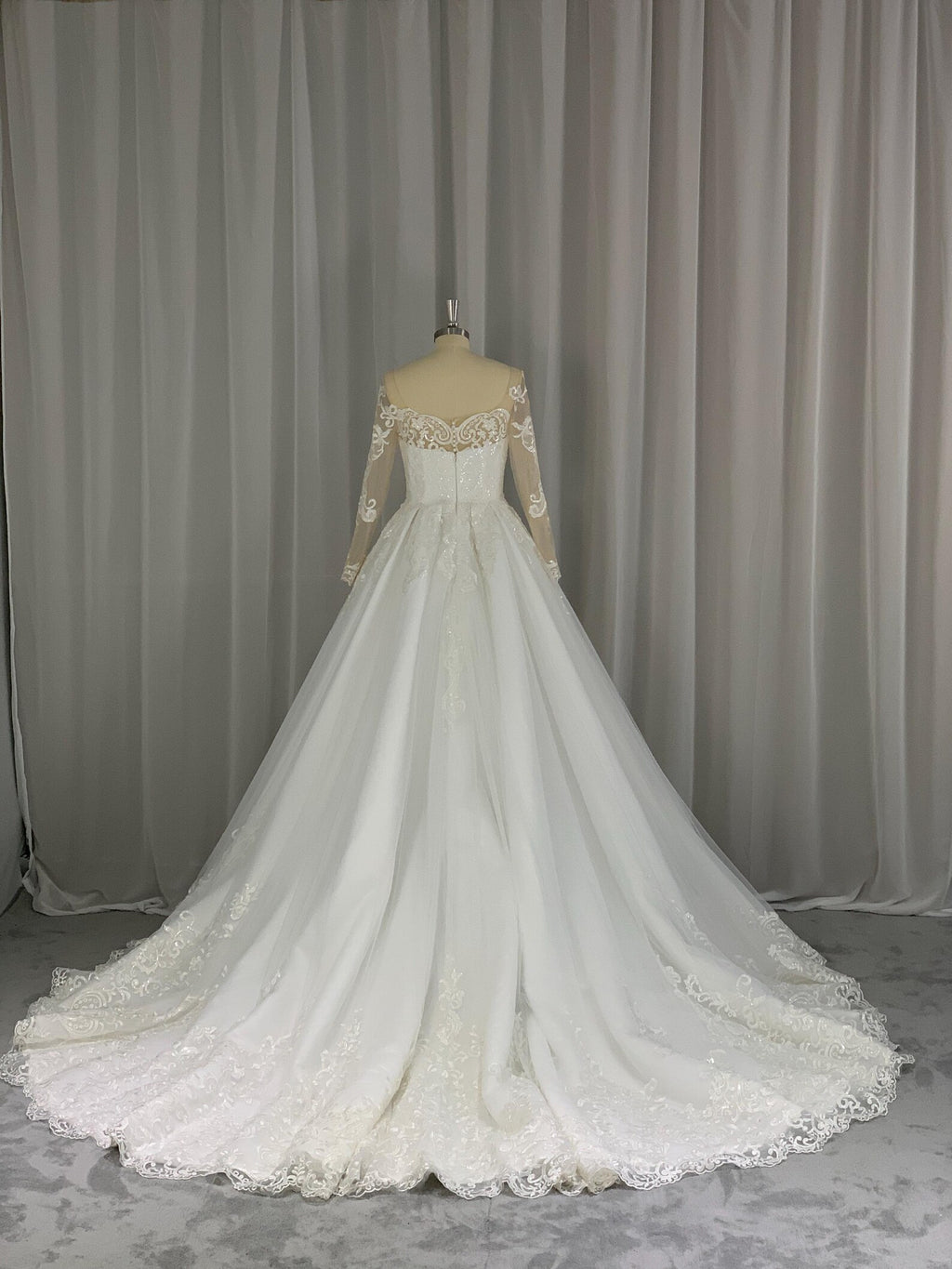 Off Shoulder Lace A Line Wedding Dress, Long Sheer Sleeve Ballgown Bridal Gown