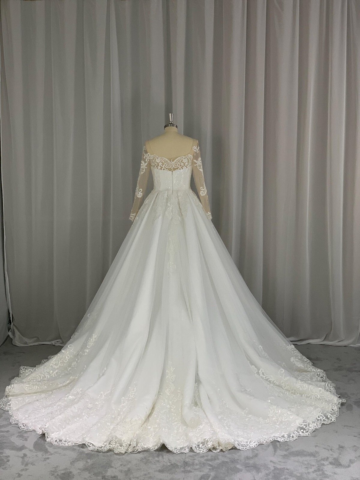 Off Shoulder Lace A Line Wedding Dress, Long Sheer Sleeve Ballgown Bridal Gown
