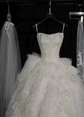 Strapless Lace Ballgown Wedding Dress with Ruffled Tulle Skirt, Veil & Detachable Sleeve