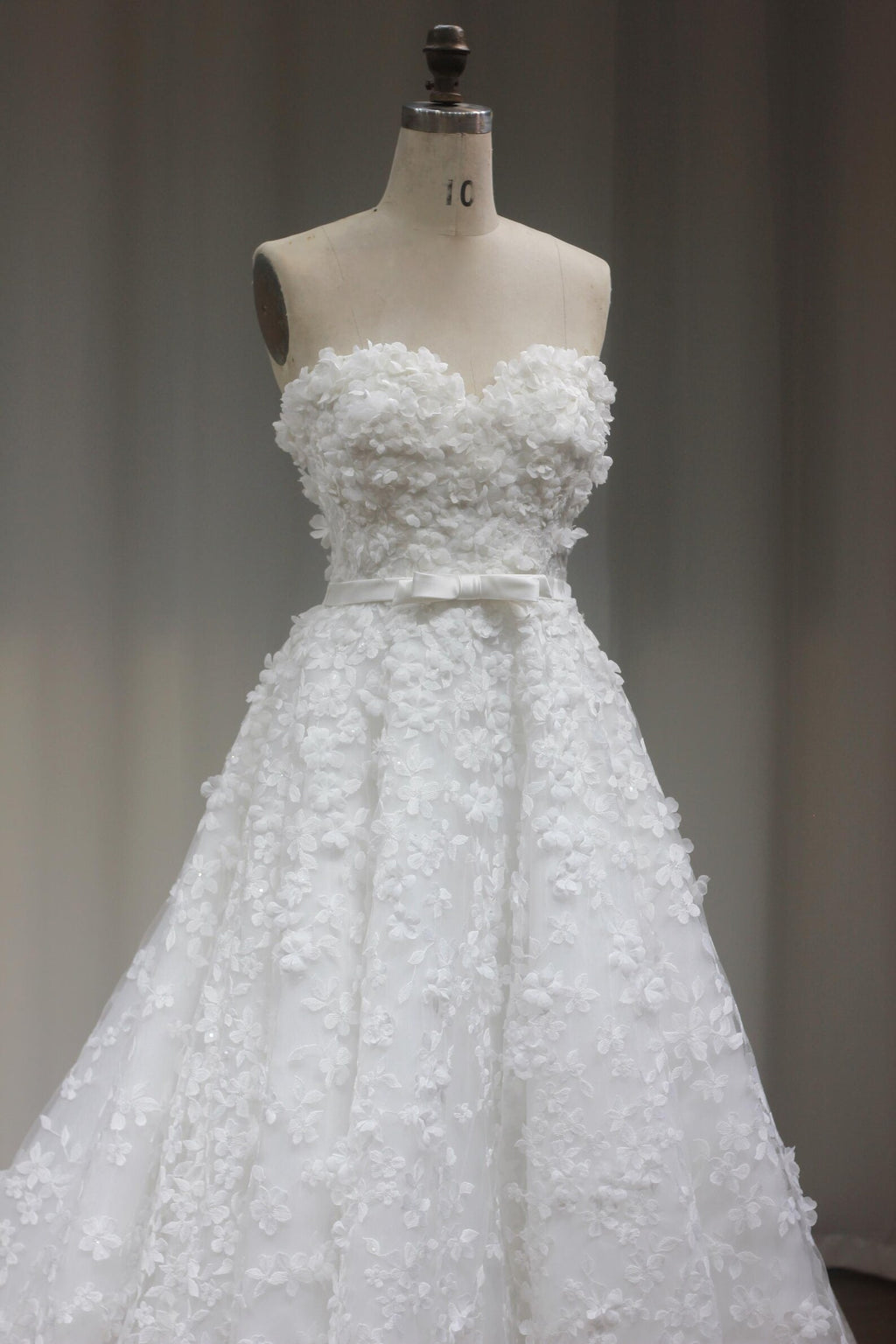 Strapless 3D Floral Lace Ballgown Wedding Dress, Corset Back Bridal Gown with Train