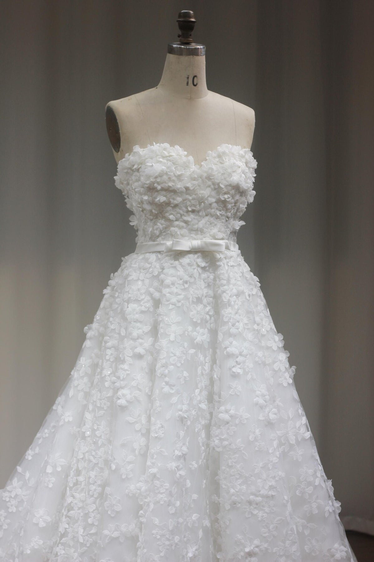 Strapless 3D Floral Lace Ballgown Wedding Dress, Corset Back Bridal Gown with Train
