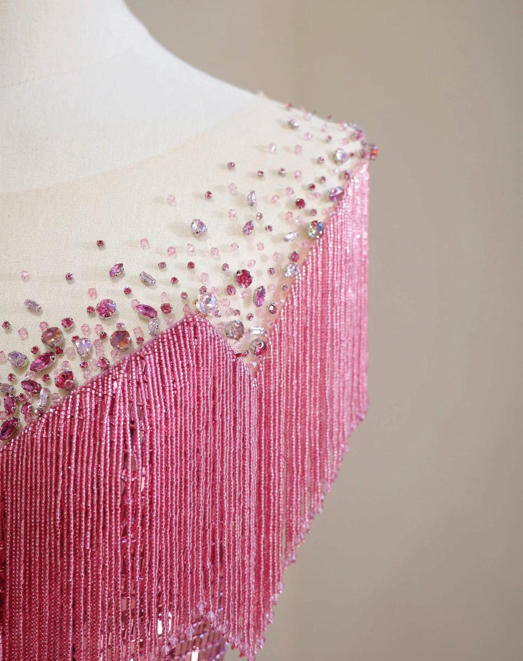 Pink Sequin Mermaid Evening Gown, Handmade Fringe Beaded Formal Dress, Illusion Neck Prom Dress, Wedding Guest Gala Dress