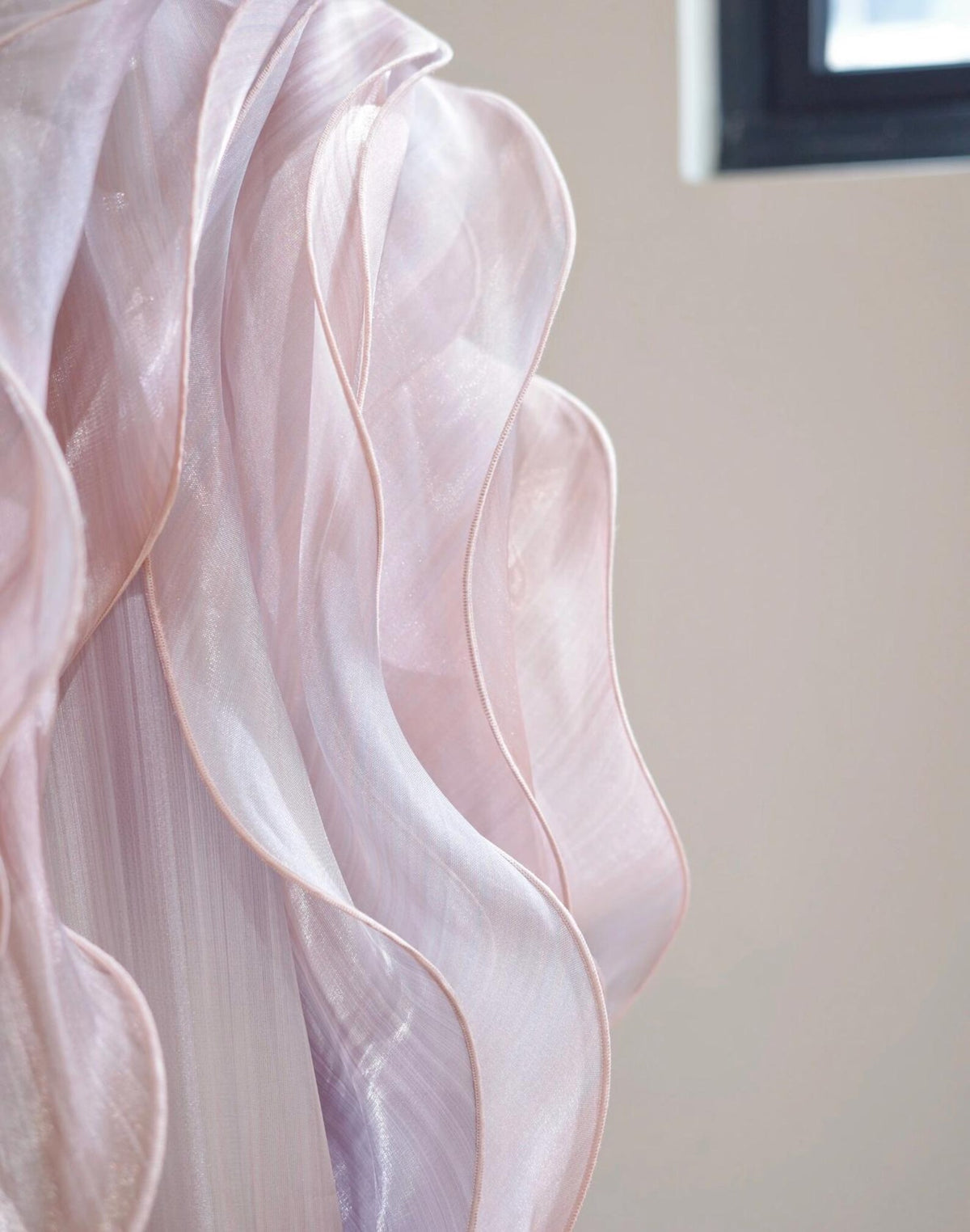 Sculptural Strapless Wave Ruffle Gown, Iridescent Pastel Ombre Organza Formal Dress, Luxury Statement Gala Custom Dress