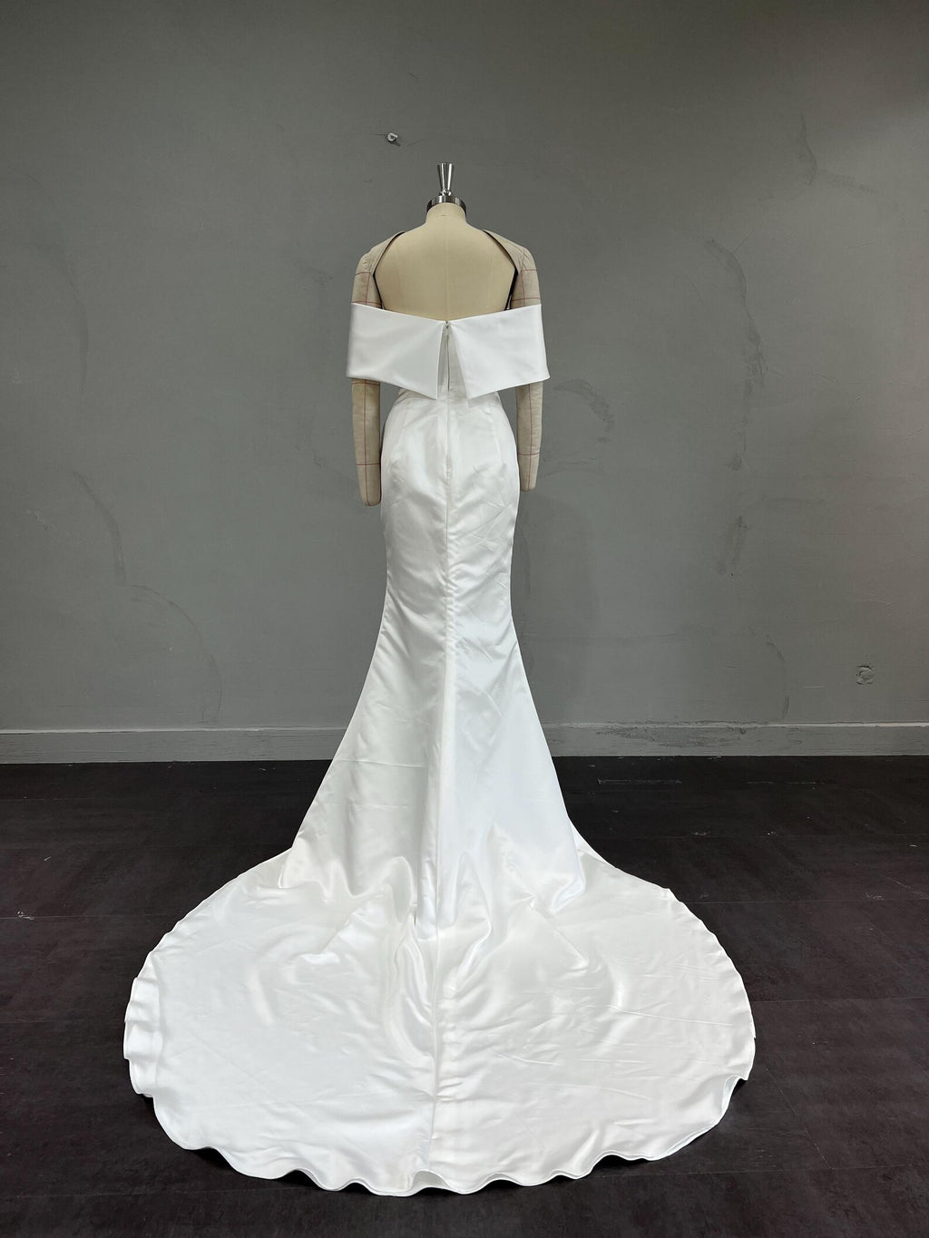 Off The Shoulder Satin Mermaid Wedding Dress, Twist Bodice Bridal Gown, Simple Elegant Wedding Gown With Train