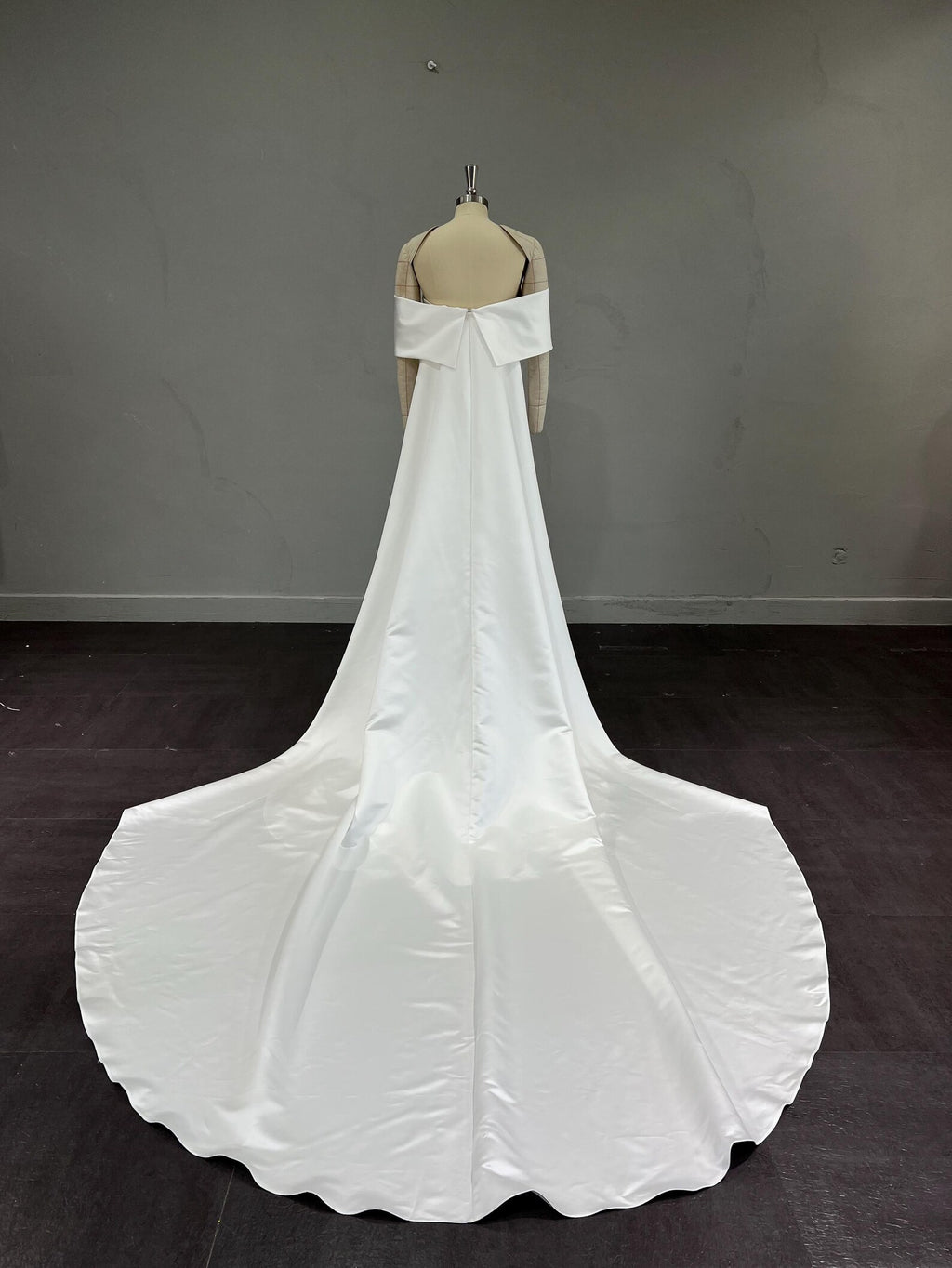 Off The Shoulder Satin Mermaid Wedding Dress, Twist Bodice Bridal Gown, Simple Elegant Wedding Gown With Train