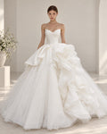 Strapless Lace Corset Ballgown Wedding Dress, 3D Floral Organza Bridal Gown, Voluminous Princess Wedding Dress