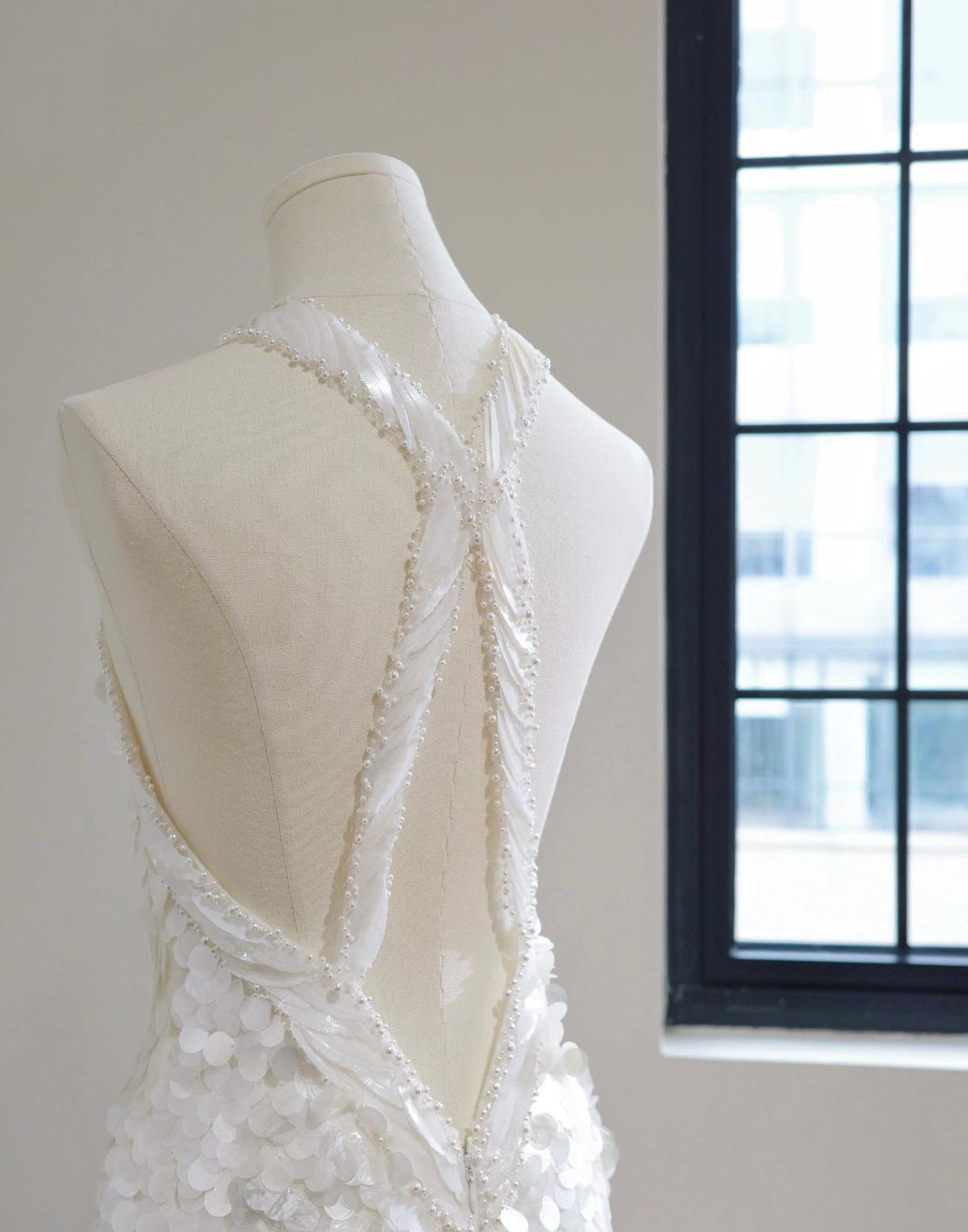 Halter Neck Sequin Mermaid Wedding Dress, Ivory Beaded Bridal Gown, Open Back Fit and Flare, Glamorous Reception Gown