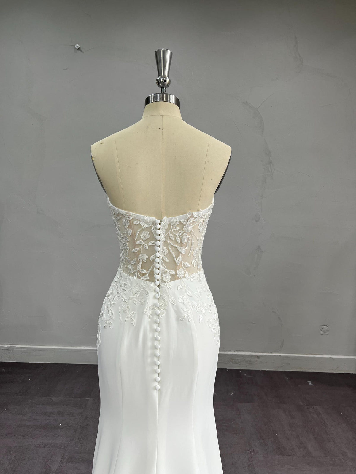 Strapless Illusion Lace Tulle Ballgown Wedding Dress, 3D Floral Embroidery, Sweetheart Neck, Custom Bridal Gown with Train