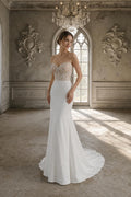 Strapless Illusion Lace Tulle Ballgown Wedding Dress, 3D Floral Embroidery, Sweetheart Neck, Custom Bridal Gown with Train