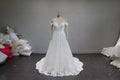 Off the Shoulder Lace Wedding Dress, V Neck Glitter Tulle Bridal Gown, A Line Court Train Wedding Gown, Custom Made Bridal Dress