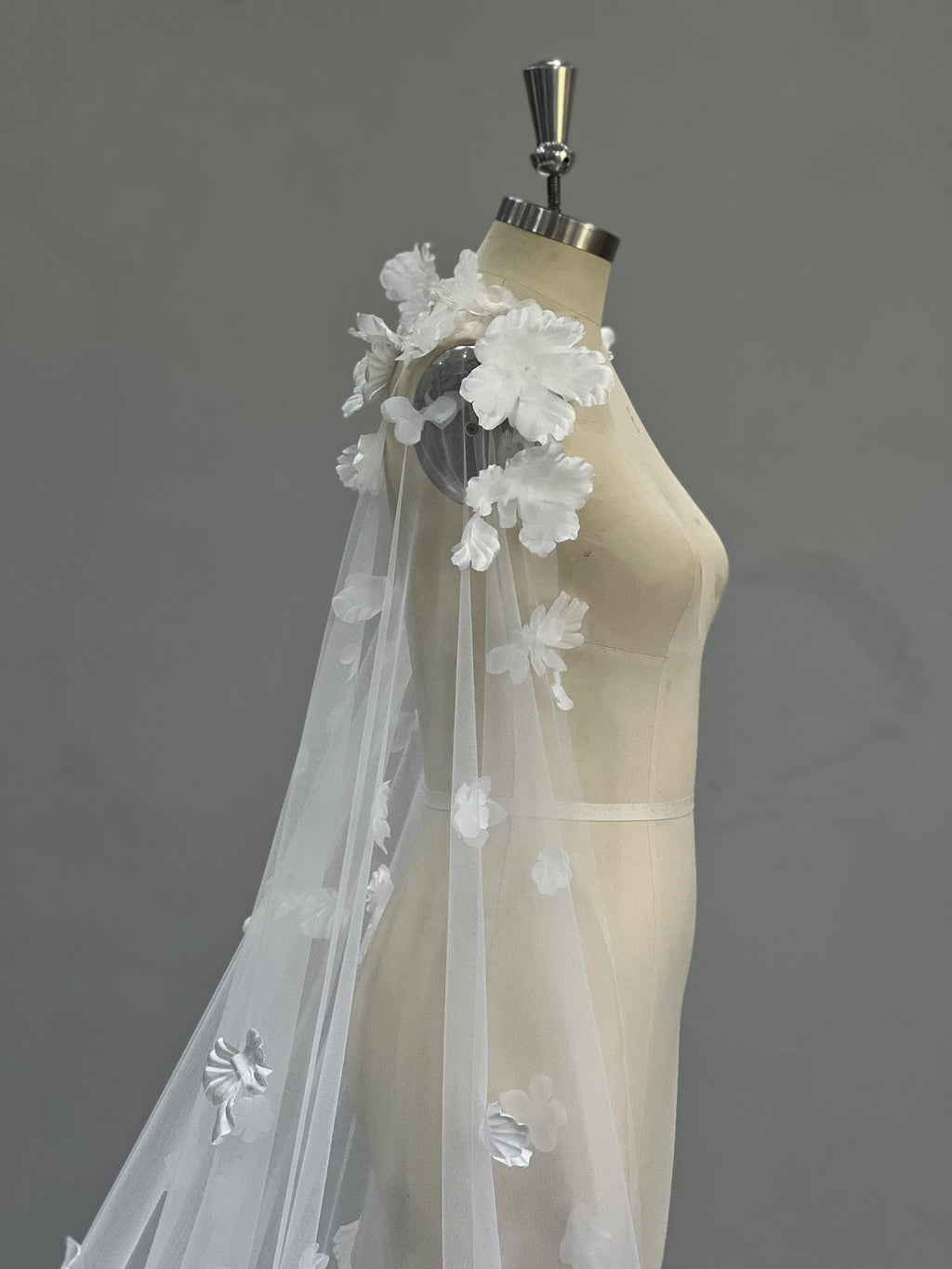 Strapless Satin Mermaid Wedding Dress, Draped Sweetheart Bridal Gown, 3D Floral Tulle Overskirt Custom Wedding Gown